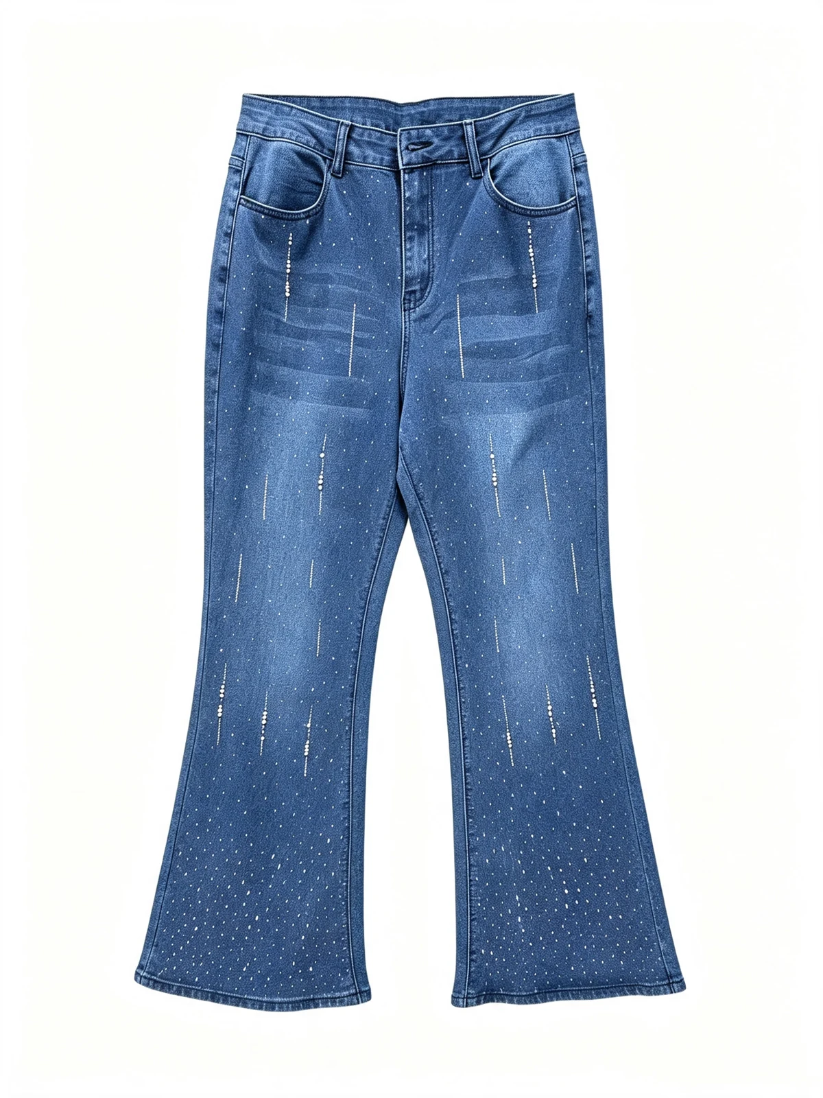 Blue flared jeans with fine embellishment